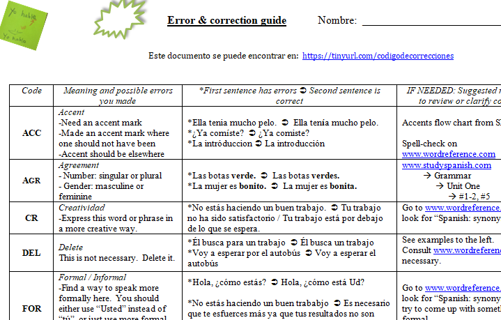 Codigo de correcciones screenshot